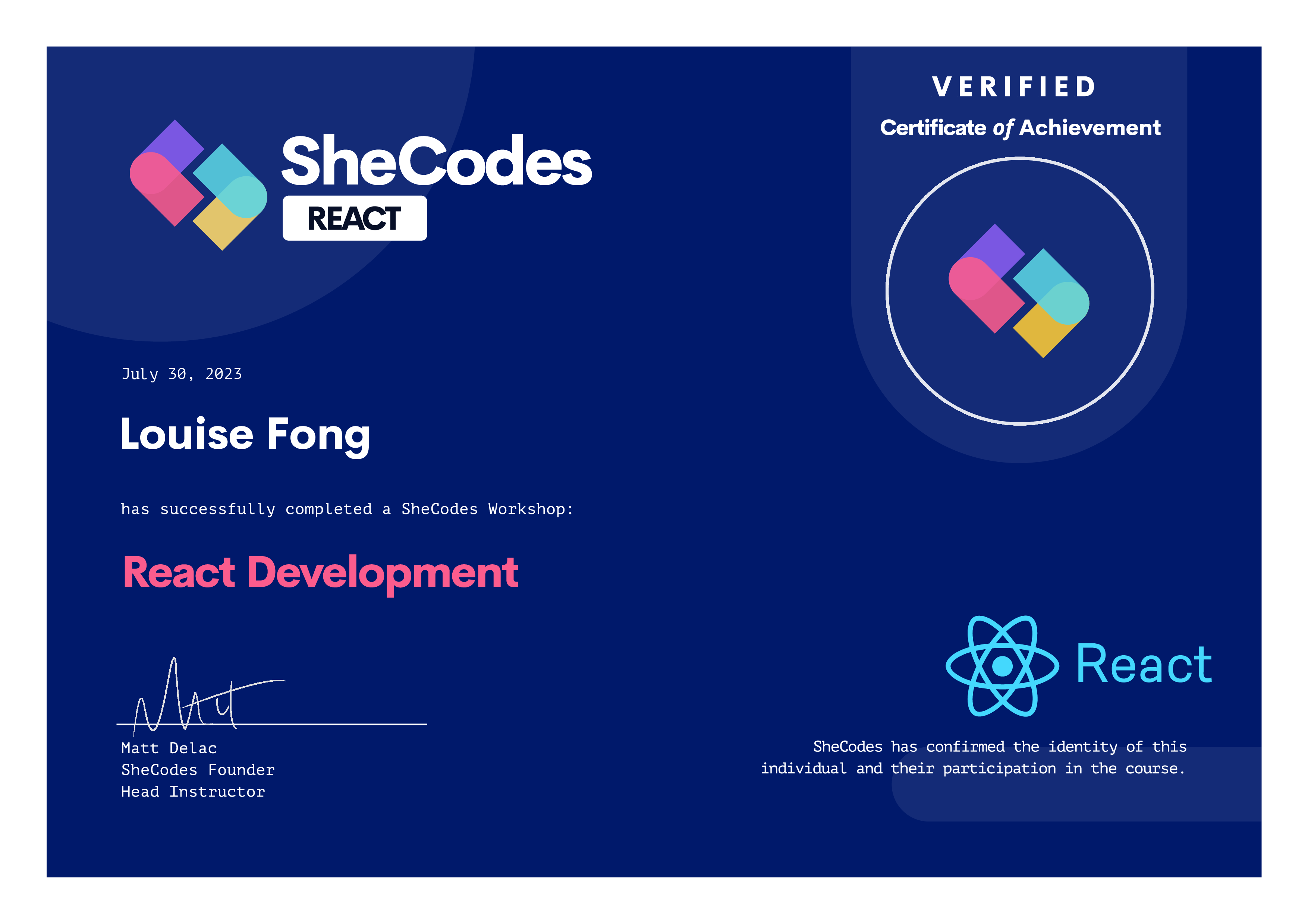 SheCodes React Certificate