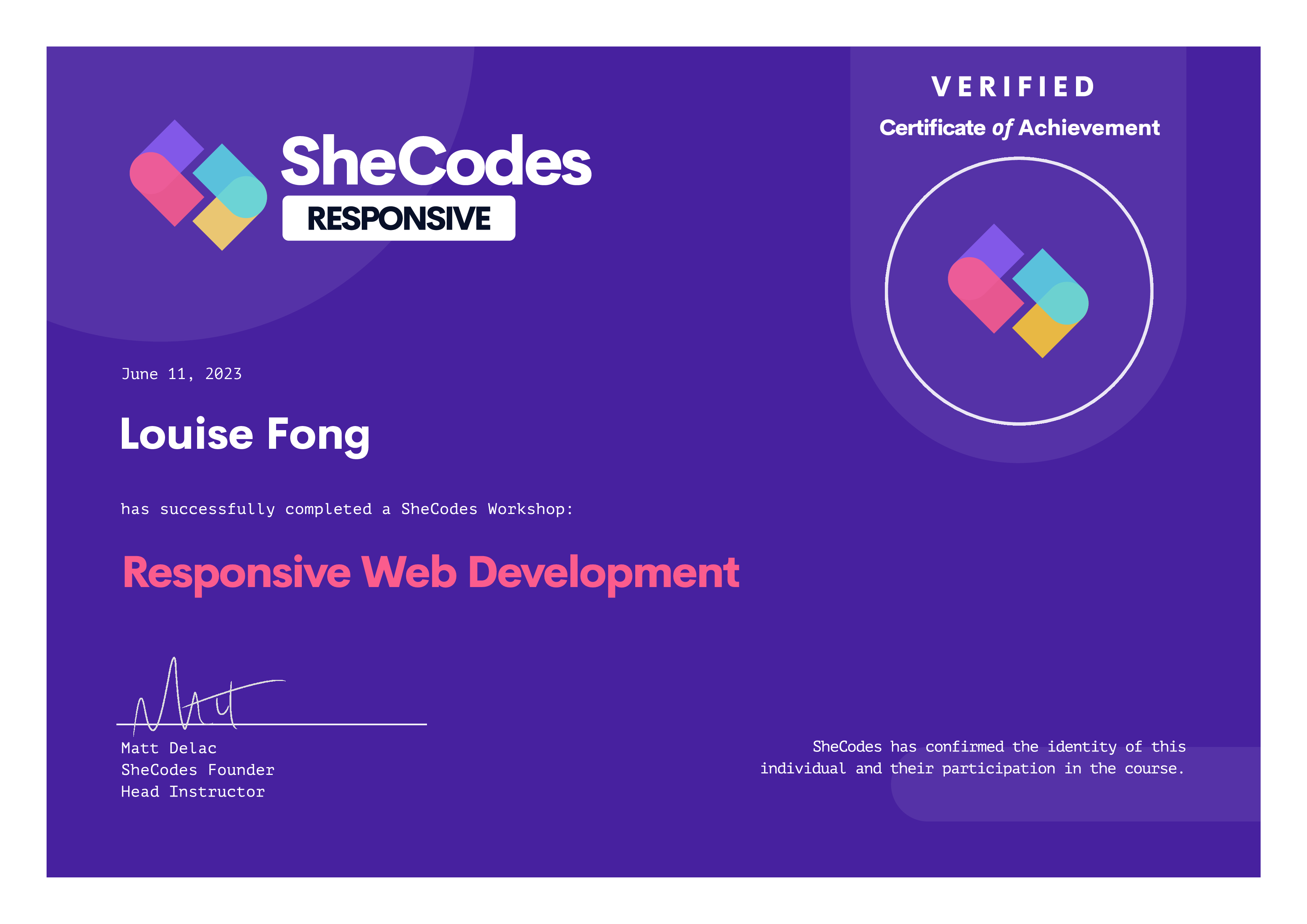 SheCodes Pro Certificate